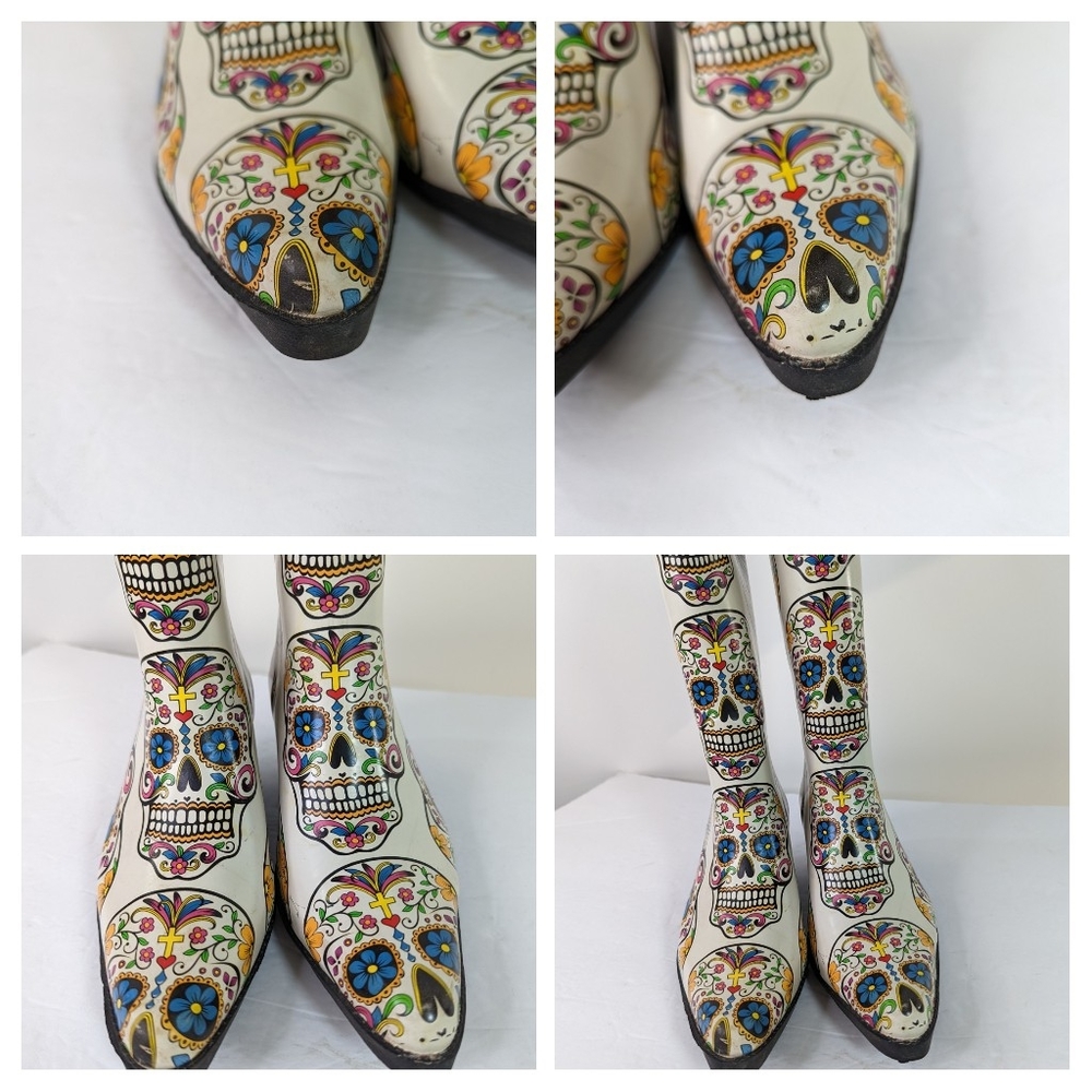 SOLD Rain Boots Sugar Skull Dia de Meurtos 6 Western Boot Style Cowgirl - Picture 5 of 15